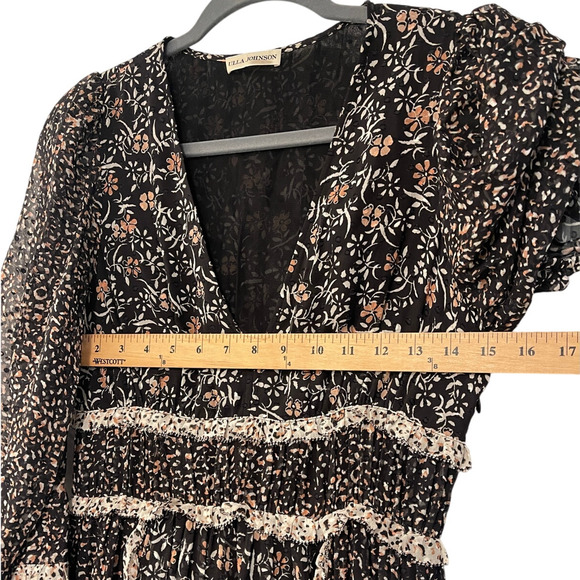 NEW! Ulla Johnson XS Primrose Dark Floral Silk Dress Boho Patchwork Long Sleeve - Picture 10 of 12